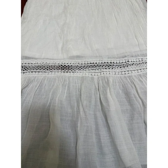 White Boho Smocked Maxi Dress V-Neck Flutter Sleeve Crochet Lace Trim small - Picture 4 of 7